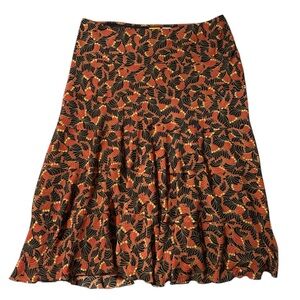 Ruby Rd. A-Line Skirt with Orange and Black Leaf Pattern